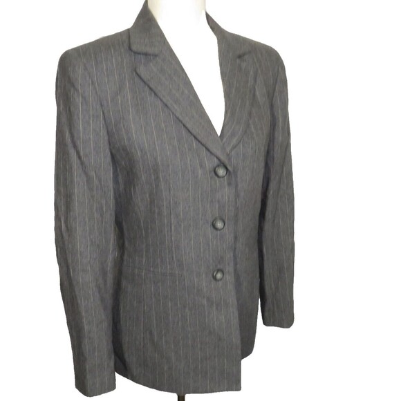 Kasper Gray Pinstripe Wool Blend Classic Pantsuit Career Suit Size 6 - Picture 5 of 11